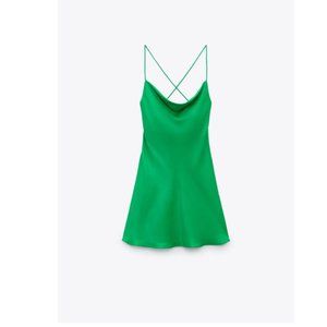Zara Short Satin Effect Dress - Green